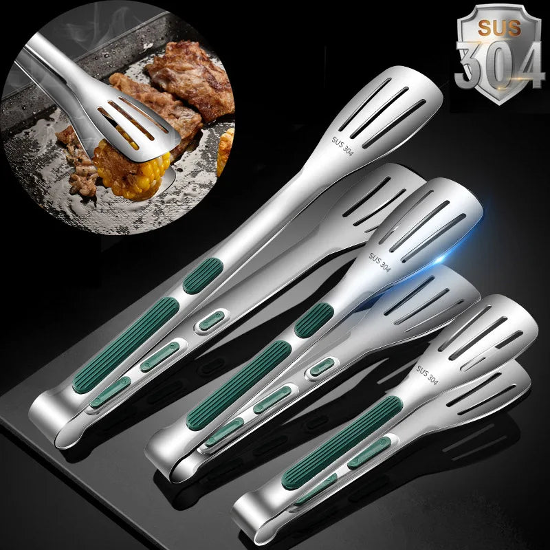 Stainless Steel Grill Tongs For Cooking BBQ Non-Slip Salad Clips